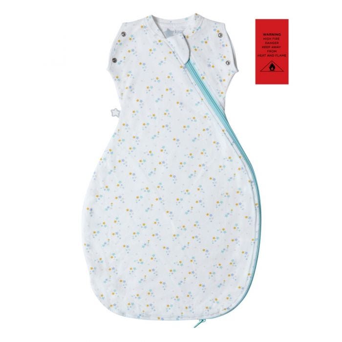 Baby Stars Grobag Snuggle with fire safety advisory label