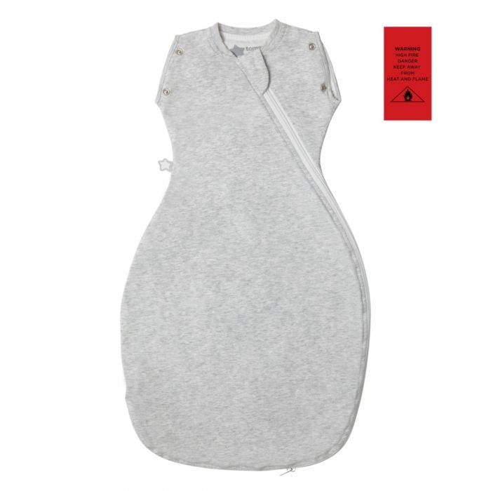 Grey Marl Grobag Snuggle with fire safety advisory label