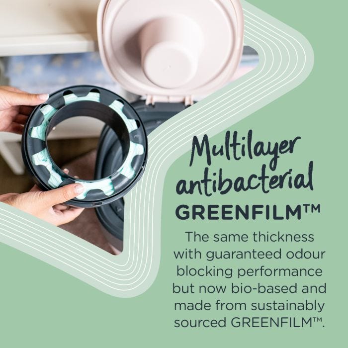 Someone placing their Eco Refill into an existing cassette with text about how it has antibacterial greenfilm