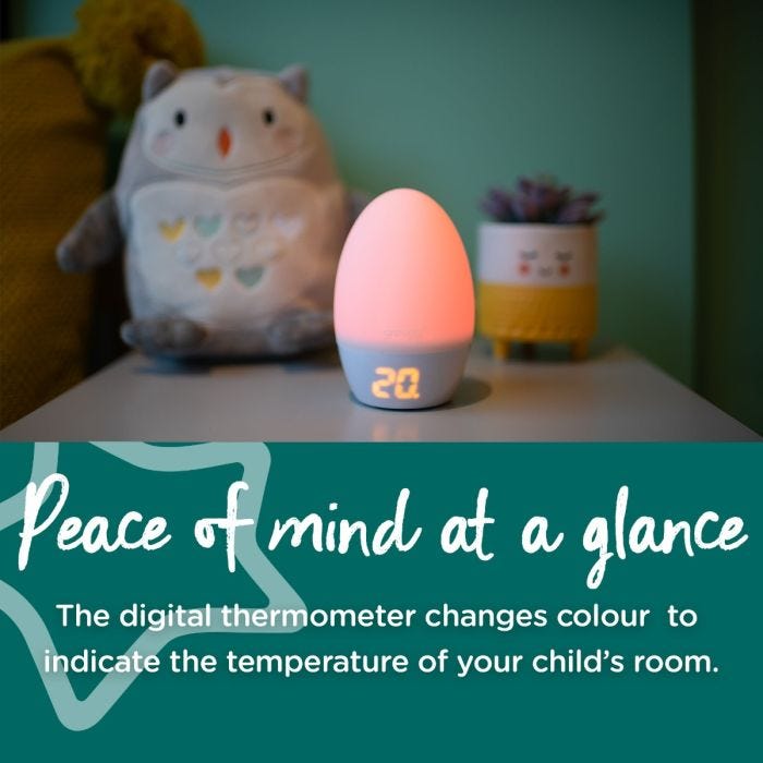 Groegg 2 illuminated orange stating that it gives peace of mind