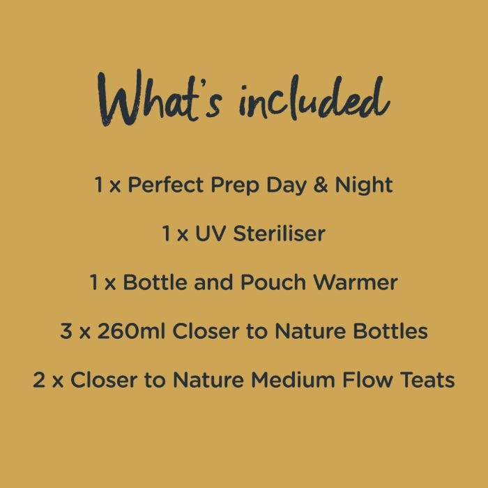 Infographic showing what’s included in the bundle including perfect prep machine, uv steriliser and other accessories