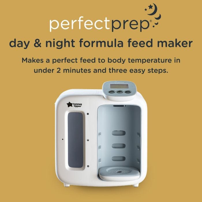 Image of perfect prep machine with description around how it makes a perfect bottle in 2 minutes