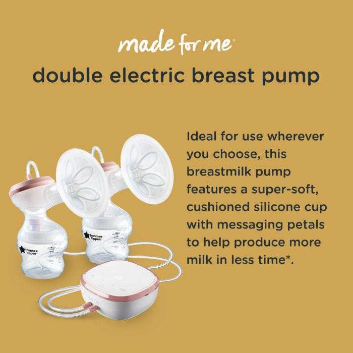 Double electric breast pump with detail of how it is discreet, quiet and portable allowing mum to express as she chooses.