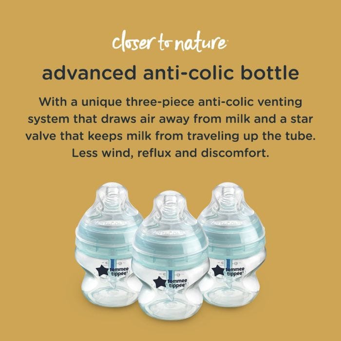 3 150ml Advanced Anti Colic bottles. All the benefits of closer to nature with anti-colic features. 