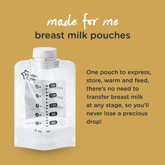 Image of breast milk pouches with information on how it can help store breastmilk