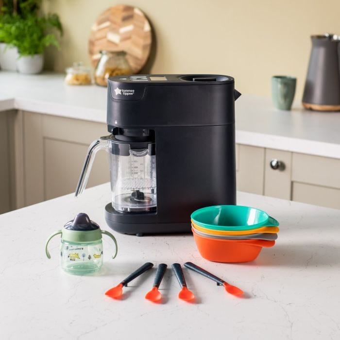 Products included in the ultimate weaning bundle. Including quick cook baby food maker and weaning accessories in kitchen,