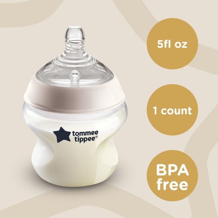 Closer to Nature bottle next to roundels stating 5oz, 1 count and BPA free.