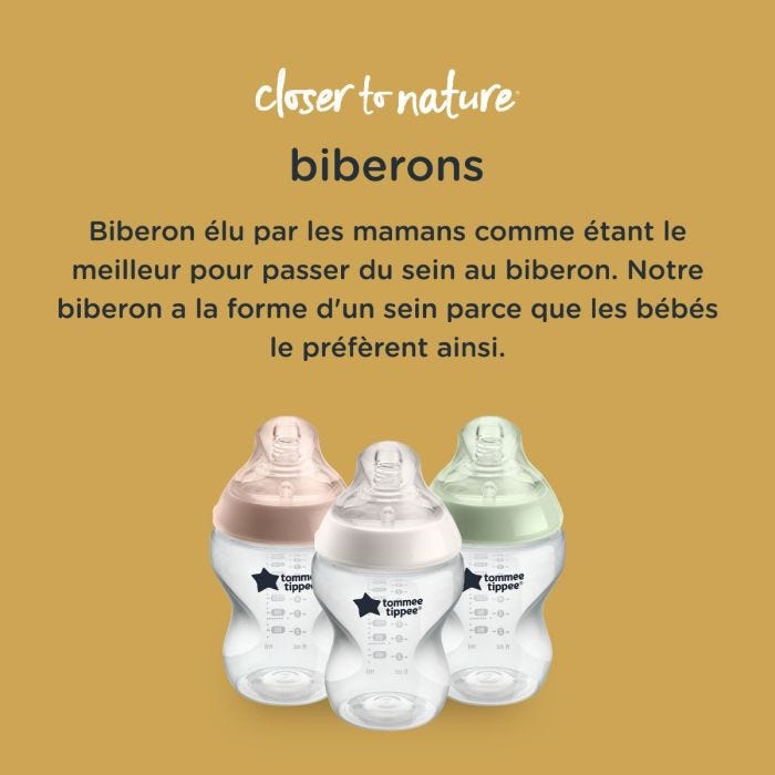Biberons Closer to Nature avec description de sa forme de sein maternel parce que c&apos;est ce que les bébés préfèrent