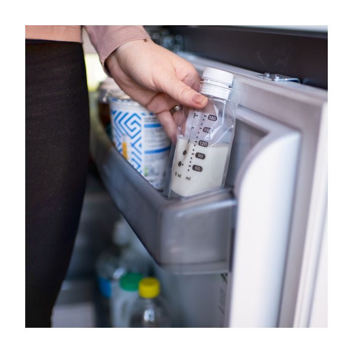 breast milk pouch stored in the fridge