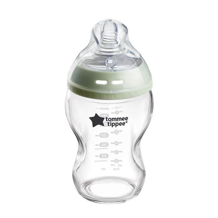 Natural Start Glass baby bottle against a white background