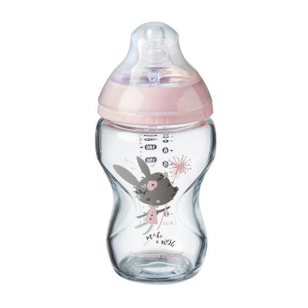 Closer to Nature Glass Baby Bottle 250ml, pink - 1 pack