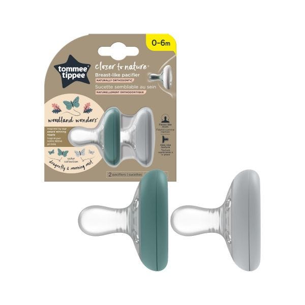 Closer to Nature Breast-like Pacifier (0-6 months), Dragonfly &amp; Morning Mist - 2 pack