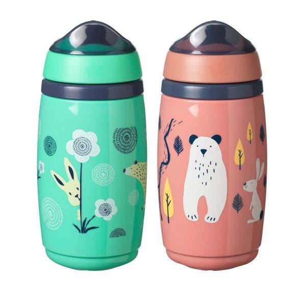 Superstar Insulated Sipper Training Cup, Pink / Green - 2 pack 