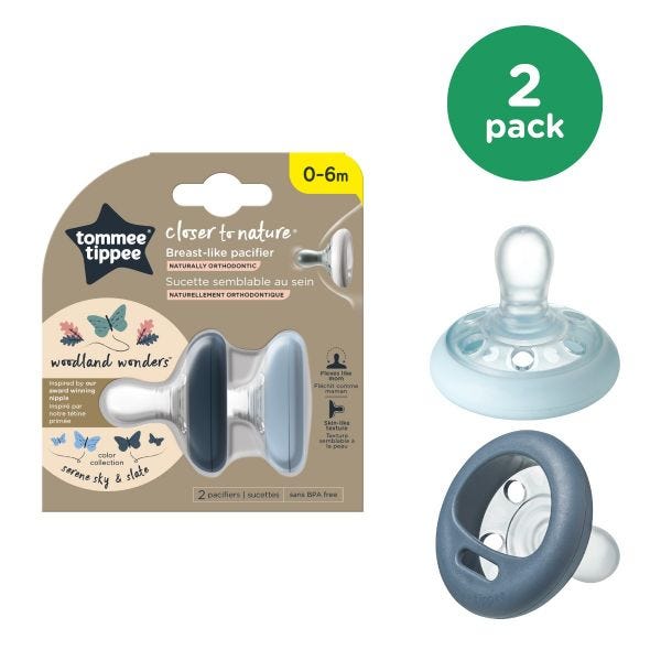 Closer to Nature Breast-like Pacifier (0-6 months), Slate &amp; Serene Sky - 2 pack