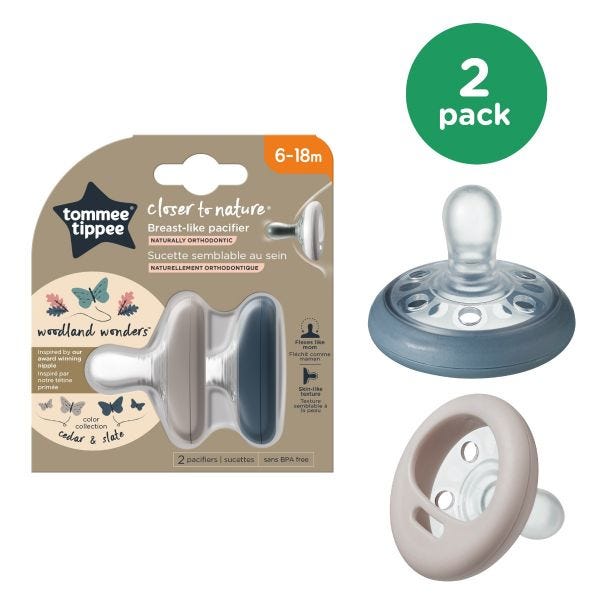 Closer to Nature Breast-like Pacifier (6-18 months), Slate &amp; Cedar - 2 pack
