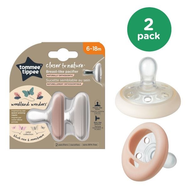 Tommee Tippee Breast-Like Pacifier Night, Glow in The Dark | 0-6m, 2 Pack | Includes Sterilizer Box