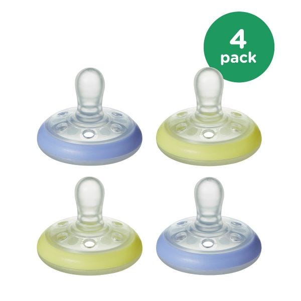 Closer to Nature Breast-like Night Time Pacifier (6-18 months), Blue &amp; Yellow - 2 pack