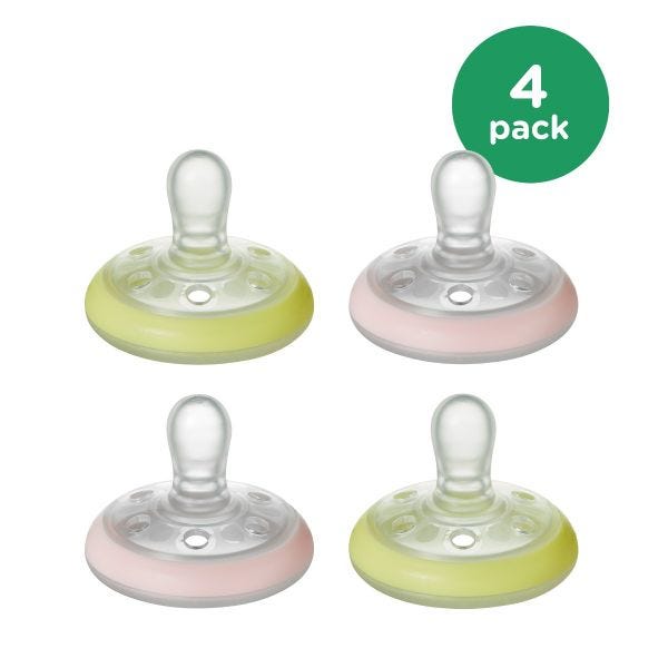 Closer to Nature Breast-like Night Time Pacifier (6-18 months), Pink &amp; Yellow - 4 pack