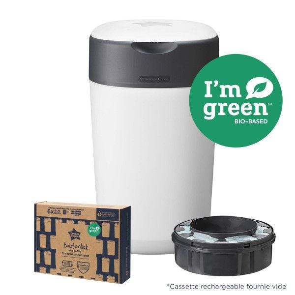 Kit de démarrage Poubelle à Couches Twist &amp; Click Blanc avec 6 éco-recharges​