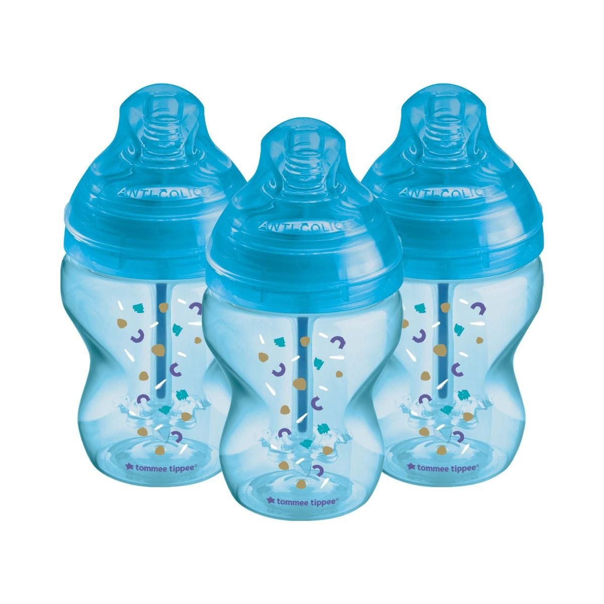 Tommee Tippee Decorated Advanced Anti-Colic Baby Bottles 260 ml Blue 