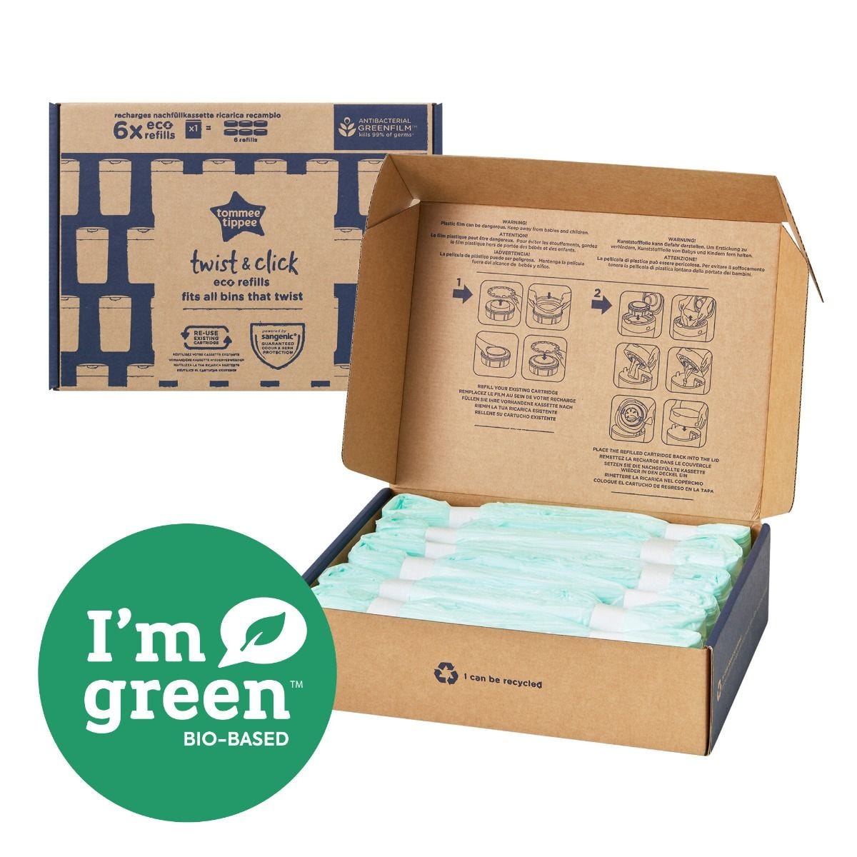 Tommee Tippee Twist and Click Advanced Nappy Bin Refill Cassettes,  Sustainably Sourced Antibacterial GREENFILM, Pack of 3 (Packaging May Vary)  : : Baby Products