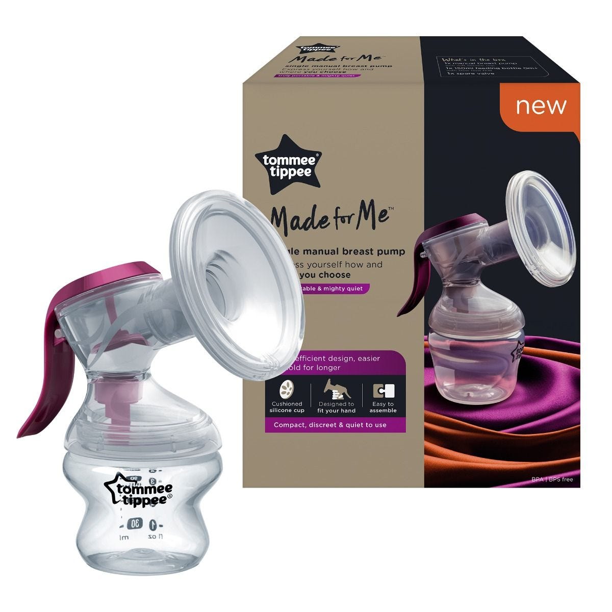 cushioned silicone cup NEW OTHER Tommee Tippee Manual Breast Pump with soft 