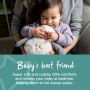 Baby cuddling owl sleep aid with text stating that it is baby’s best friend.