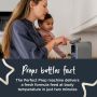 Grey Perfect Prep machine on kitchen counter with text about how it preps bottles fast