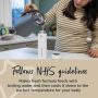 Woman pouring boiling water from the kettle into her cool flask with text about how it follows NHS guidelines