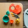 Aerial view of all Weaning Kit components on a dining room table