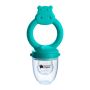 Teal fresh food feeder with cap on against a white background