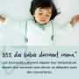 jeune enfant endormi avec les bras écartés, avec un texte sur le fait que 85 % des bébés dorment mieux dans nos gigoteuses