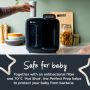 Someone placing a filter in their Perfect Prep machine with text about how it’s safe for your baby