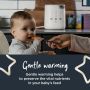 Mum feeding baby with bottle warmer in the background above text about gentle warming