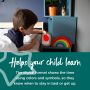 Little boy touching his sleep trainer clock with text about helping your child learn