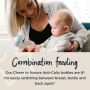 Mum sitting with baby on her lap holding an Advanced Anti-Colic bottle with text about combination feeding