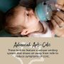 Baby being fed with an Anti-Colic bottles with text describing how these bottles work to reduce symptoms of colic.