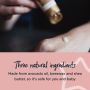 Person with nipple cream on their hand with text about the three natural ingredients it’s made of