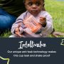 Little girl holding the weighted straw cup upside down with text about the leaf-proof Intellivalve