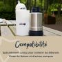 Thermos à côté d&apos;une base givrée et d&apos;un biberon avec un texte indiquant la compatibilité avec les biberons Closer to Nature