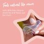 Woman folding nipple shields alongside text about how the soft silicone flexes just like mum