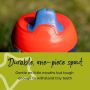 Close up of a sippee cup’s spout with text about how it’s durable and only one piece