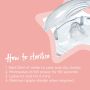 Nipple shields inside their storage case with a step-to-step guide on how to sterilise them