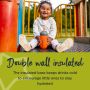 Little girl holding an orange straw cup with text about how it’s double wall insulate