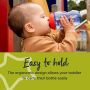Close up of a sippee cup’s spout with text about how it’s durable and only one piece
