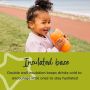 Little girl holding a Sippee Cup with text about the insulated base
