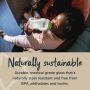Baby drinking from glass baby bottle with text explaining these bottles are naturally sustainable and BPA and toxin-free.