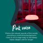 Dreammaker glowing red in a dark room with text about pink noise