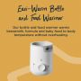 Image of bottle warmer with description of how it warms breastmilk, formula or food to the perfect temperature