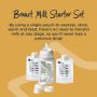 Image of breast milk starter set with detail on how it helps reduced lost milk in transfer